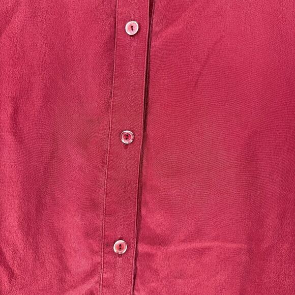 Eileen Fisher Top Silk Long Sleeve Button Up XS Burgundy Red Collared Relaxed - Picture 6 of 11